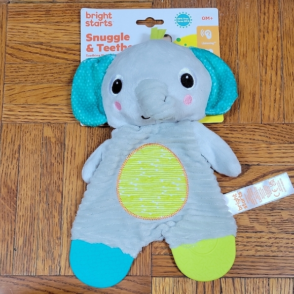 Bright Stars: Gray and Blue Elephant Plush Snuggle And Teethe Toy - Picture 1 of 4